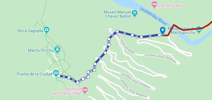 map from Aguas Calientes to Machu Picchu